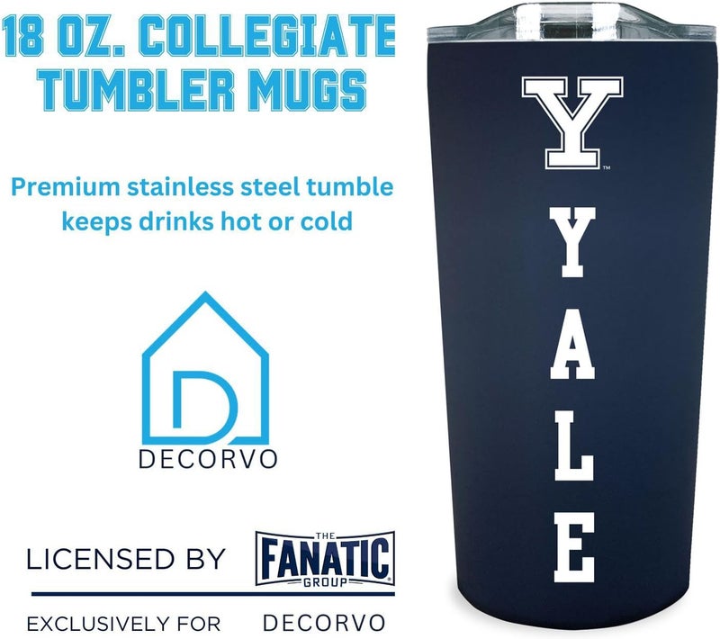 Decorvo Officially Licensed Collegiate Stainless Steel Tumbler - Double Walled Insulated Travel Tumbler with Slide Lid - 18 oz (Yale) - Image 3
